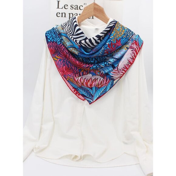 Lightweight Large Square Silk Scarf for Women's - Picture 6 of 7